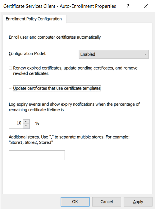 Certificate GPO properties