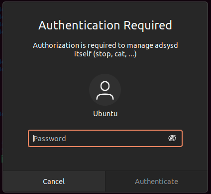 Polkit authentication dialog