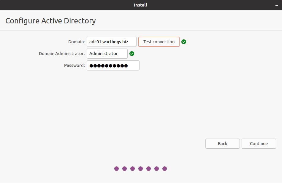 Configure Active Directory installer screen