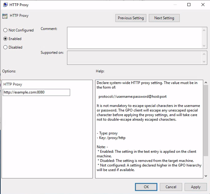 HTTP proxy setting in GPO editor