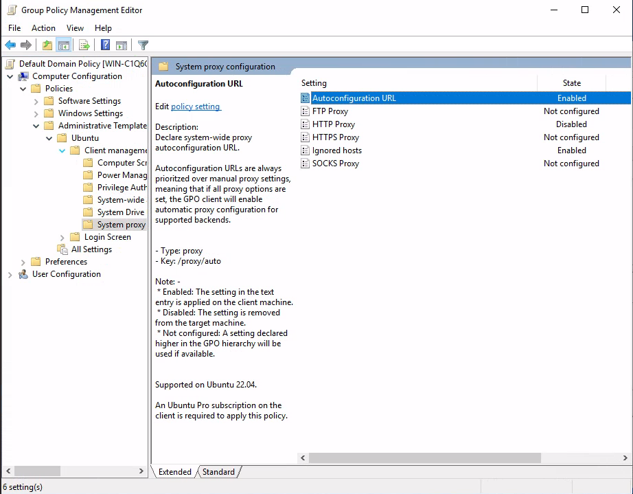System proxy settings in GPO editor