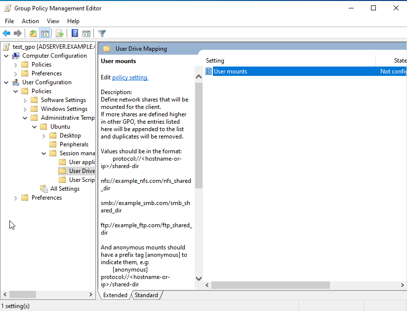 Path to User Drive Mapping policy