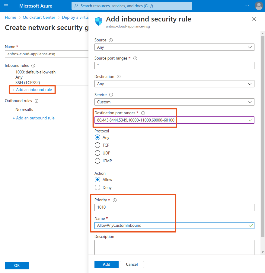 Network security group configuration