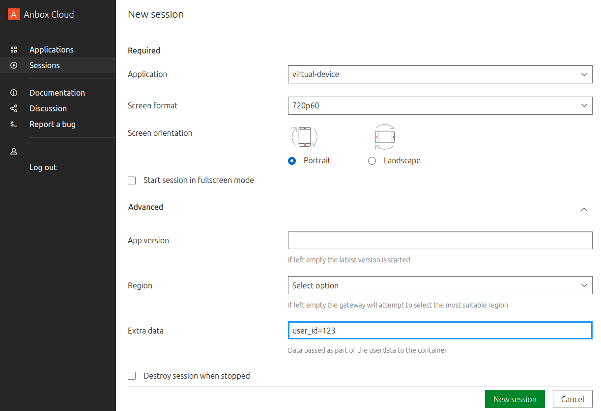 Specify extra data in the web dashboard