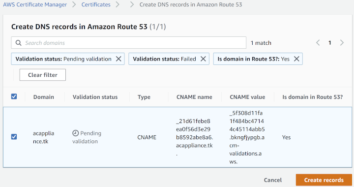 Certificate that is pending validation