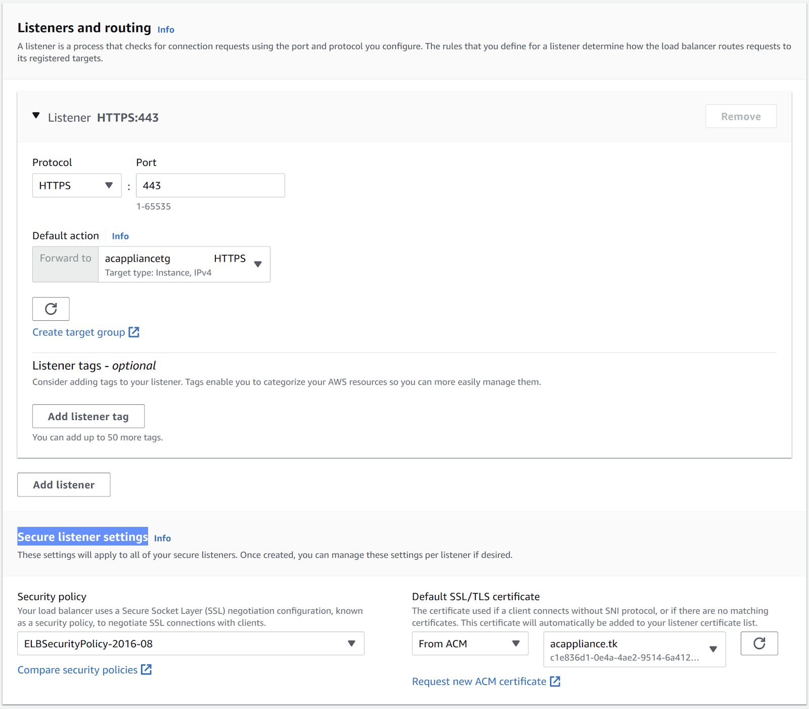 Listener settings