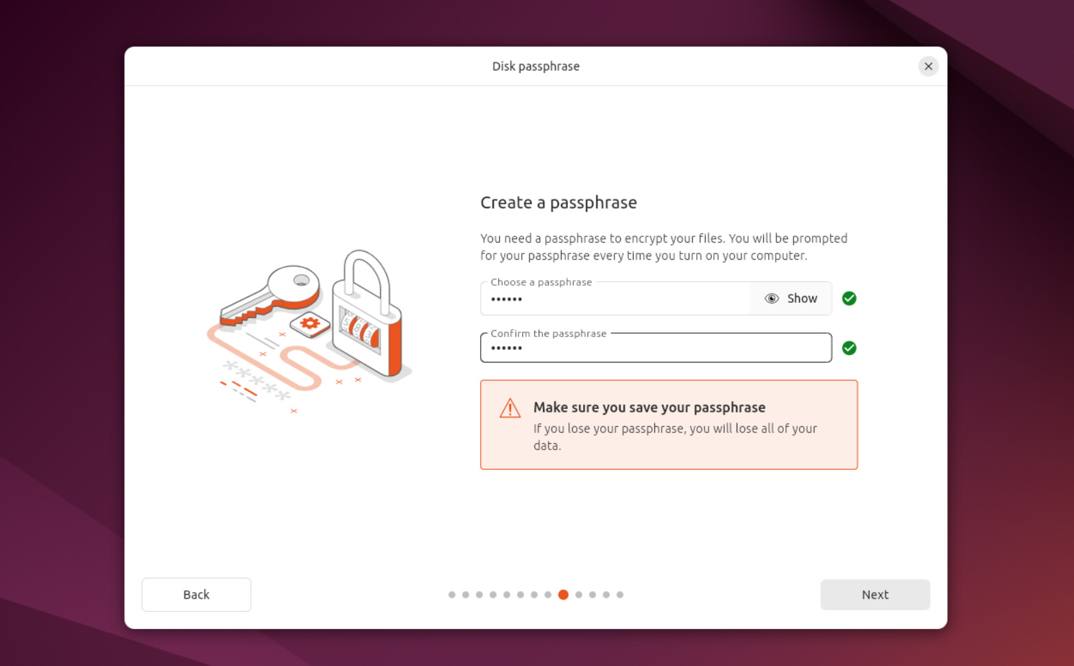The Disk passphrase page