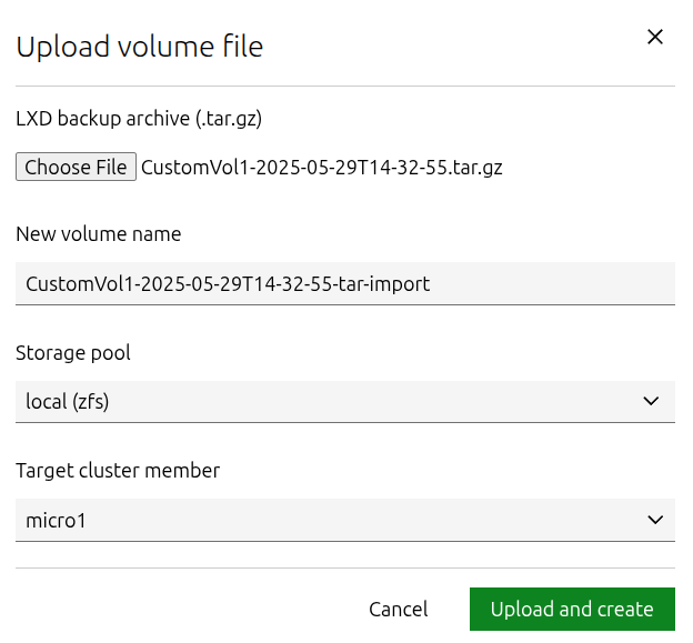 LXD Storage Volumes - Snapshots tab