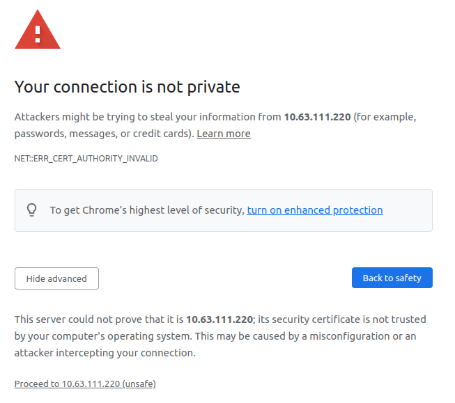 Example for a security warning in Chrome