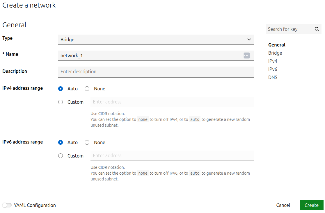Create a network in LXD