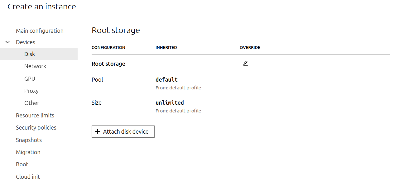 Attach a storage volume to an instance - Disk configuration page