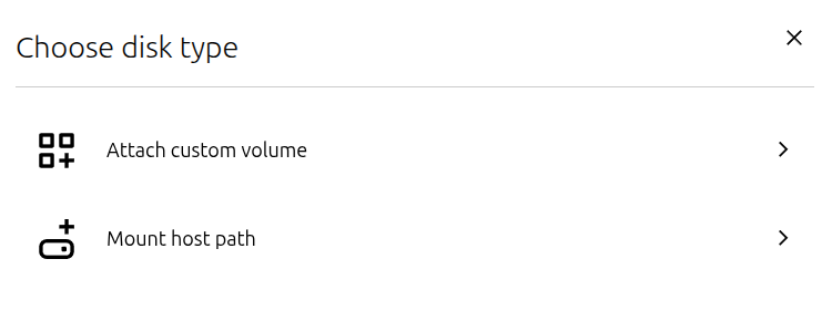 Attach a storage volume to an instance - Attach disk device modal