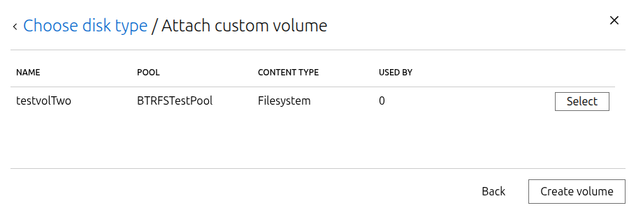 Attach a storage volume to an instance - Attach custom volume modal