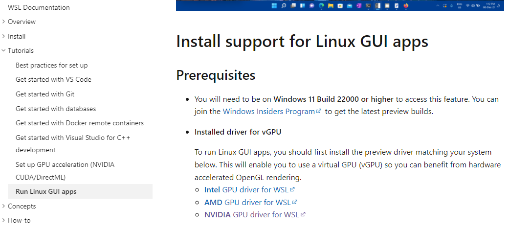 Install support for Linux GUI apps page on Microsoft WSL documentation.