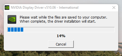 NVIDIA Display Driver installation progress screen.