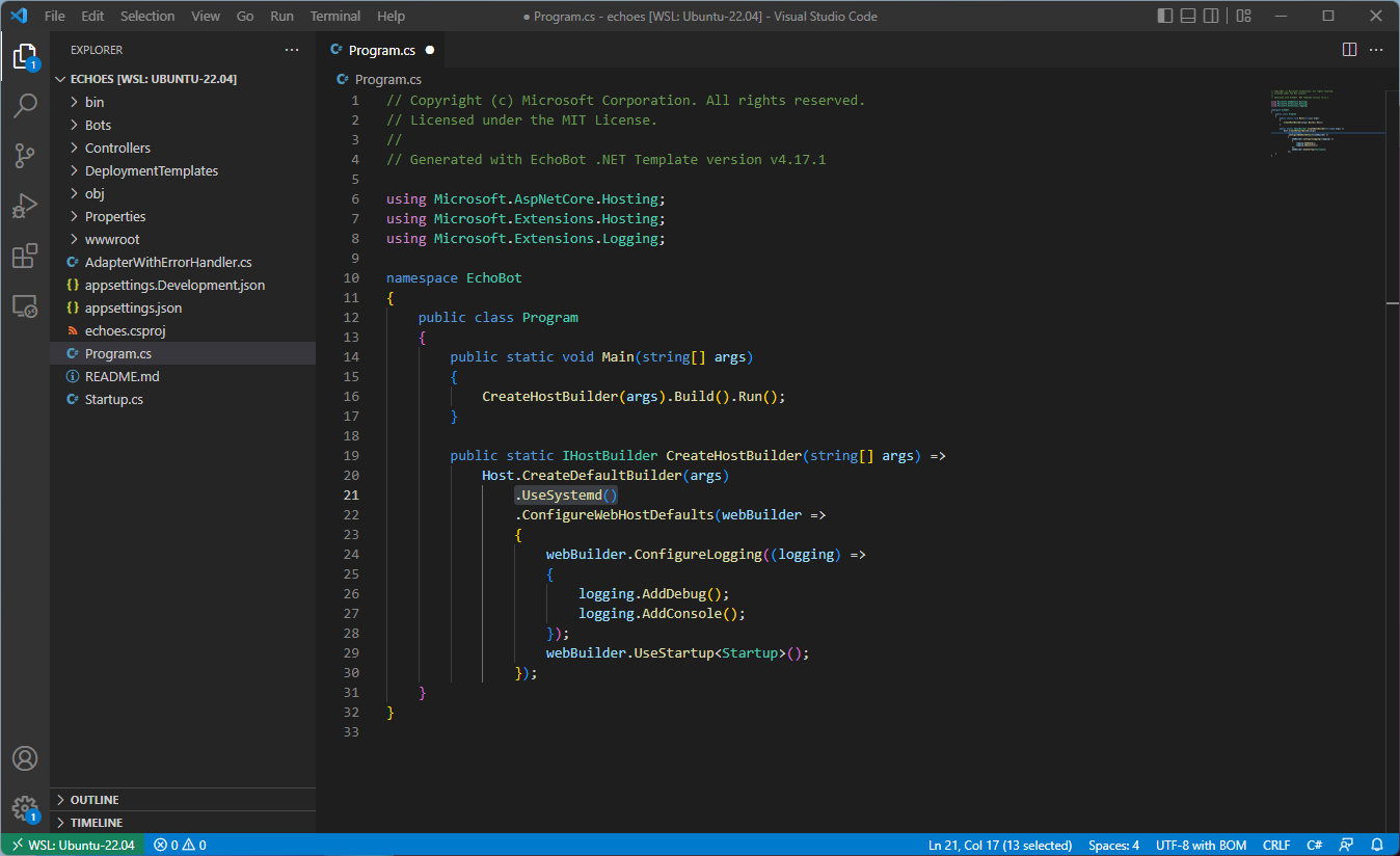 The method for using systemd being added to line 21 of the file.