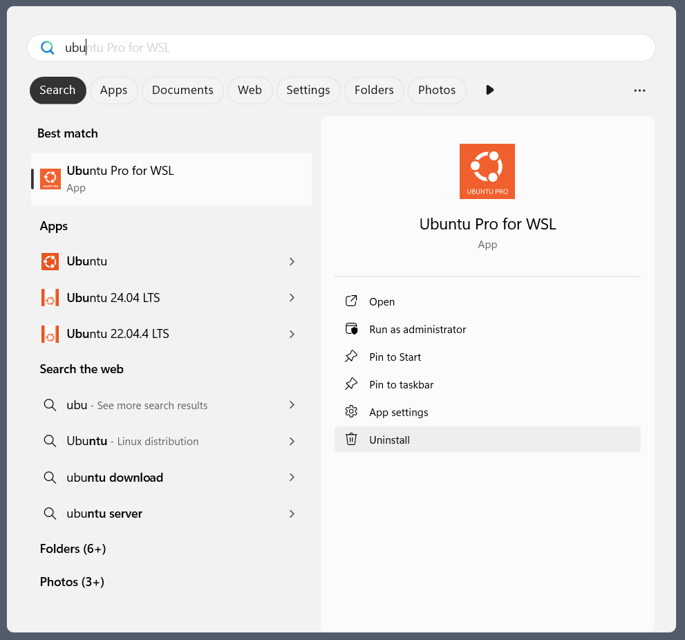 Uninstall Ubuntu Pro for WSL